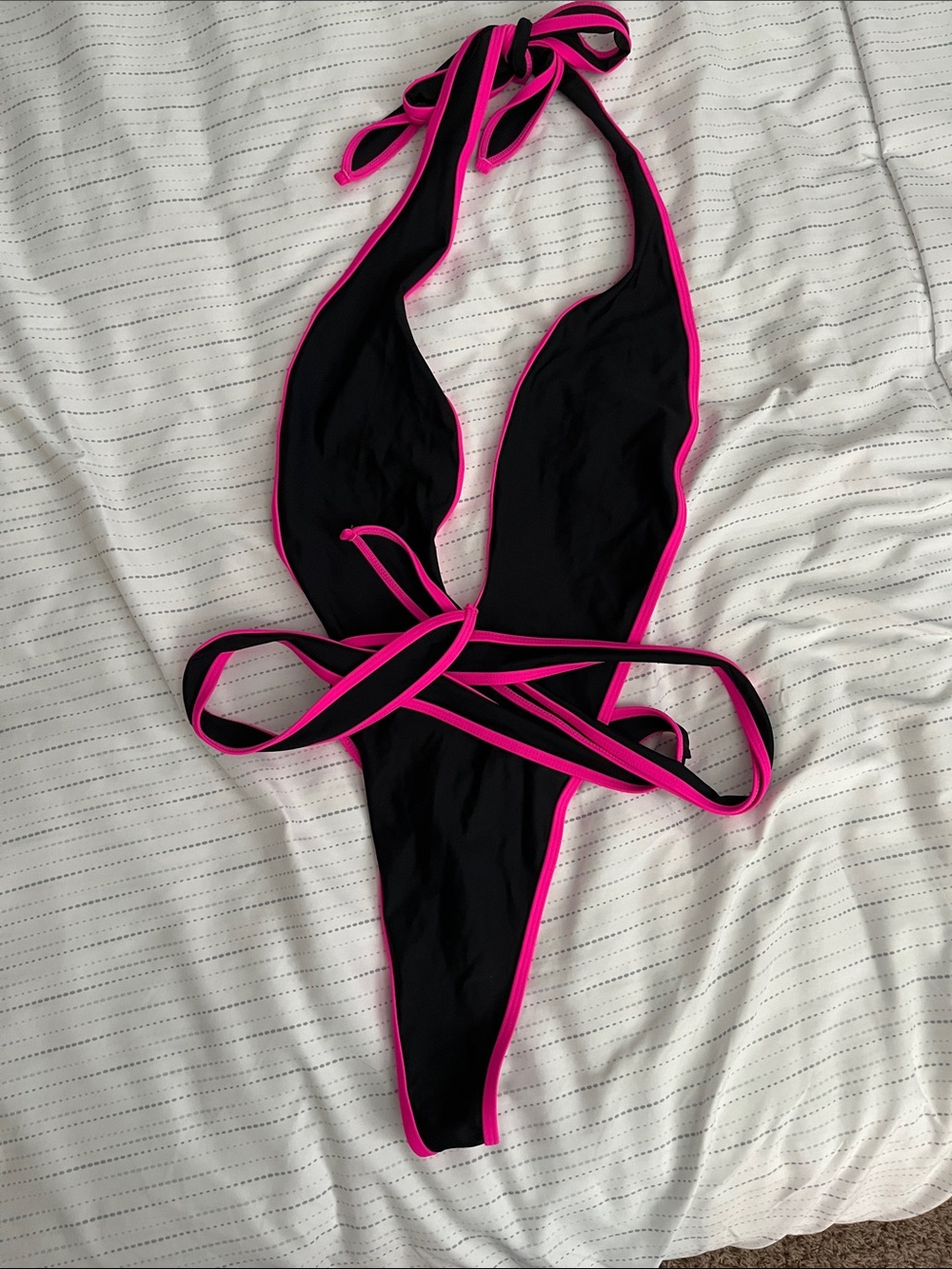 Sherrylo Black One-Piece Swimsuit with Hot Pink Trim
